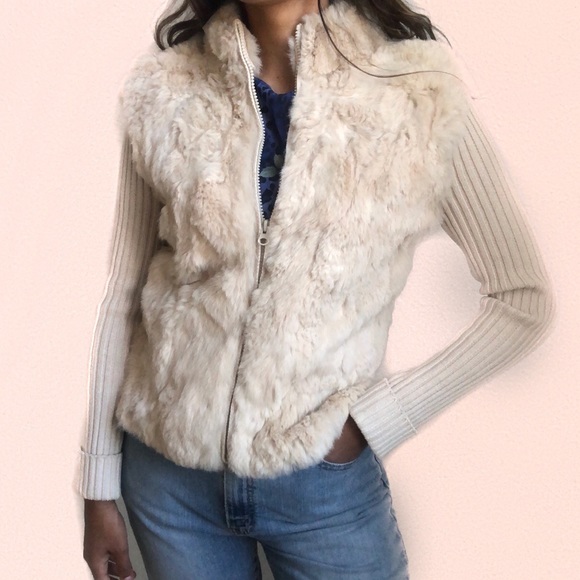 TAN FUR VEST ZIP UP SWEATER - Picture 2 of 5